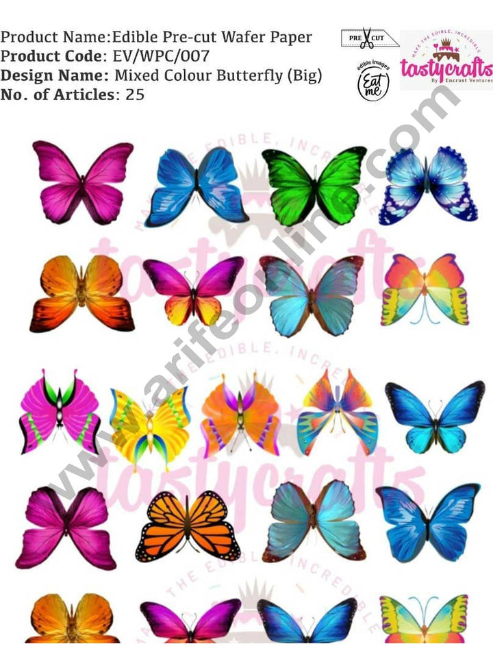 Cake Decor Edible Pre Cut Wafer Paper - Mixed Butterfly Colour Cake Topper - Big (Set of 25pcs)