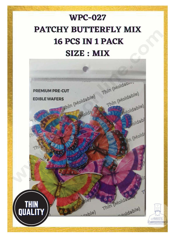 Cake Decor Edible Pre Cut Wafer Paper - Patchy Butterfly Cake Topper - Mix (Set of 16 pcs) WPC-027
