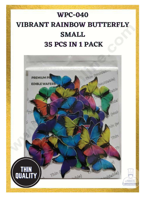 Cake Decor Edible Pre Cut Wafer Paper - Vibrant Rainbow Butterfly Cake Topper - Small (Set of 35 pcs) WPC-040