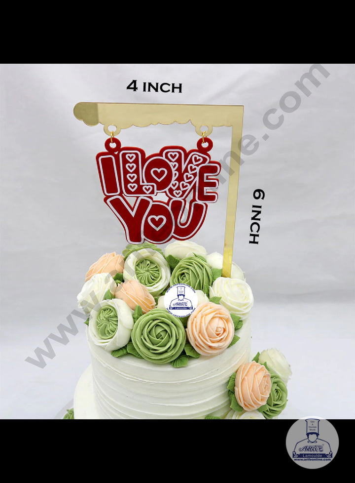Cake Decor Exclusive Acrylic Hanging Cake Topper - I Love You (Red)