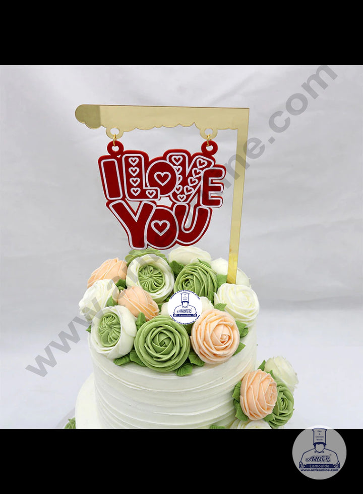 Cake Decor Exclusive Acrylic Hanging Cake Topper - I Love You (Red)