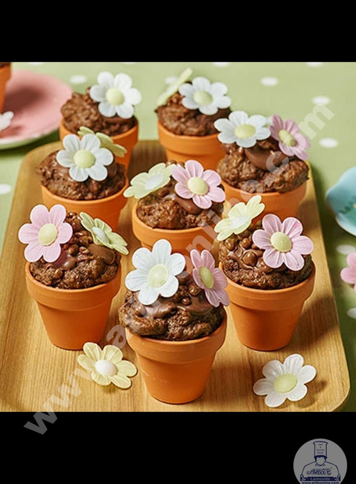 Cake Decor Flower Pot Shape Plastic Mud Cake Pot Cupcake Mold with Handle ( 20 pc Pack )