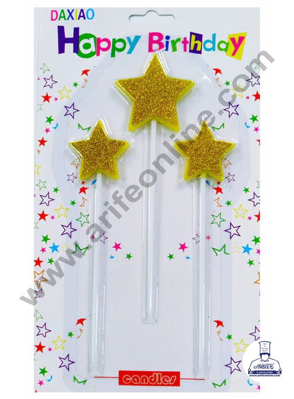 Cake Decor Glitter Star Shape Candle for Party Decoration for Cake and Cupcake - Golden - Set of 3 Pc