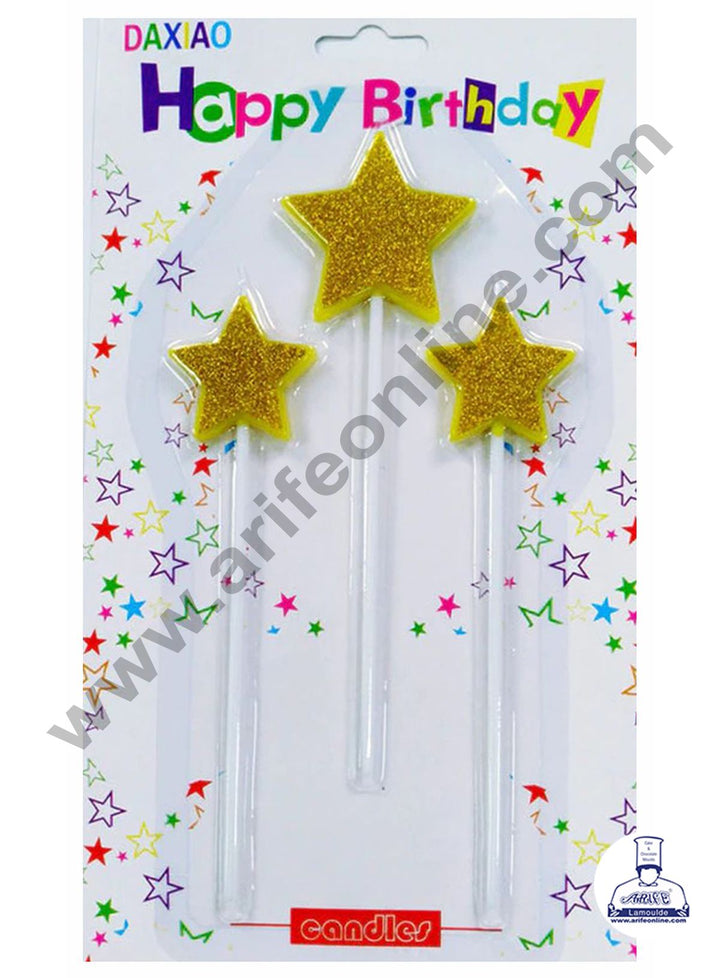 Cake Decor Glitter Star Shape Candle for Party Decoration for Cake and Cupcake - Golden - Set of 3 Pc