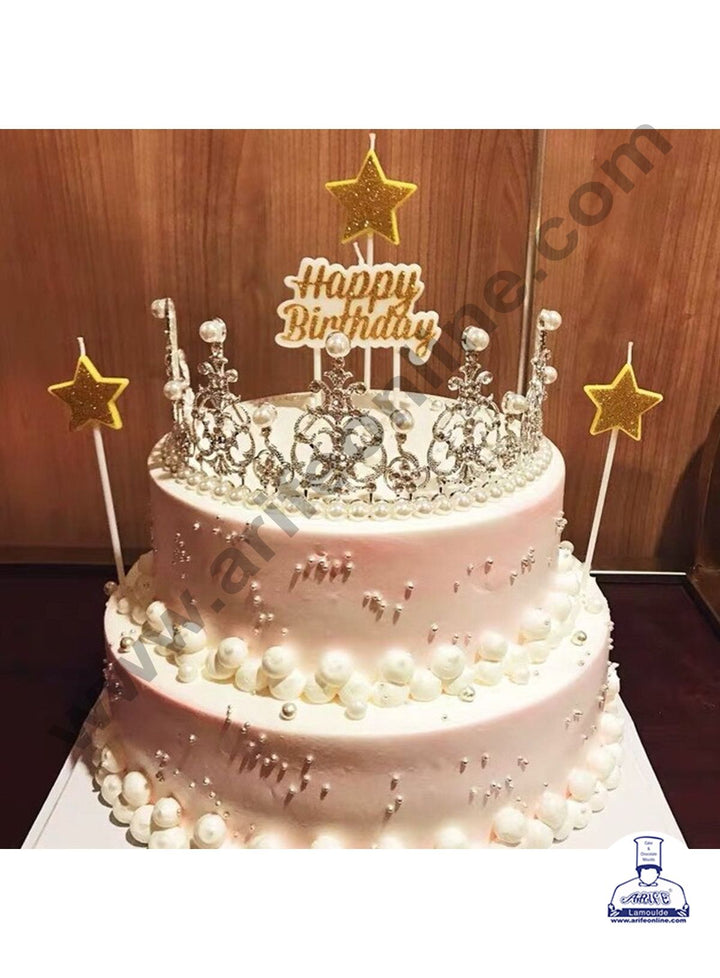 Cake Decor Glitter Star Shape Candle for Party Decoration for Cake and Cupcake - Golden ( Set of 3 Pc )
