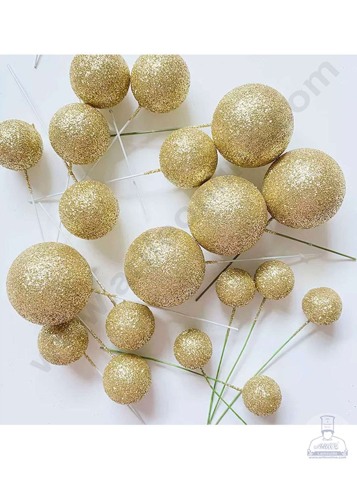 Cake Decor Gold Glitter Faux Ball Toppers For Cake and Cupcake Decoration - (20pcs Pack)