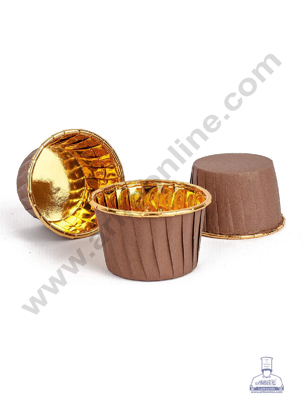 Cake Decor Golden Foil Coated Direct Bake-able Paper Muffin Cups - Brown (50 Pcs)