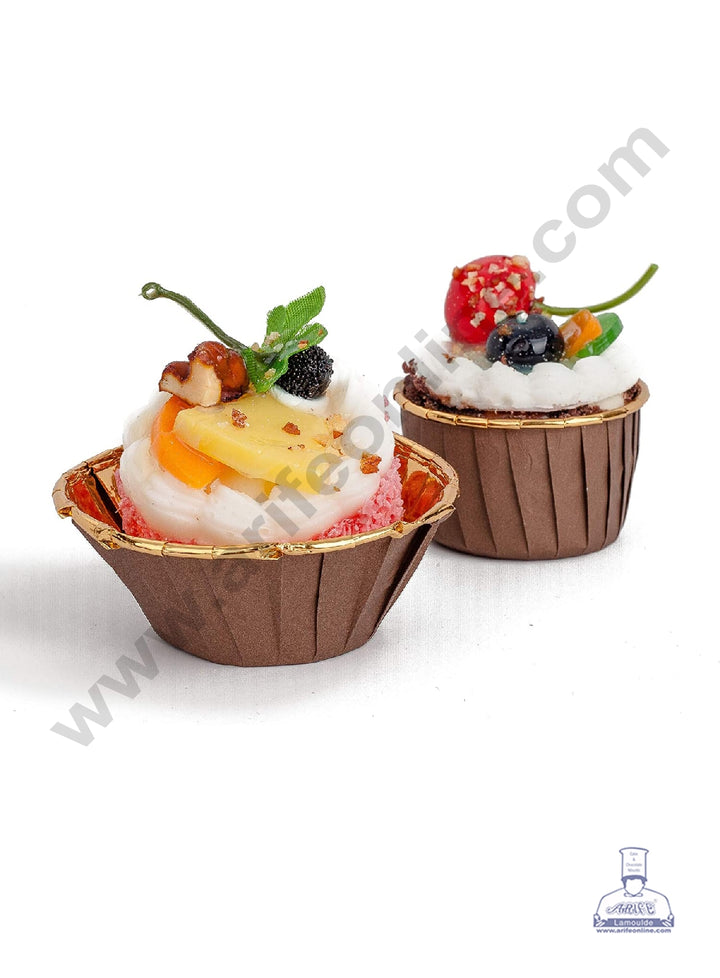 Cake Decor Golden Foil Coated Direct Bake-able Paper Muffin Cups - Brown (50 Pcs)