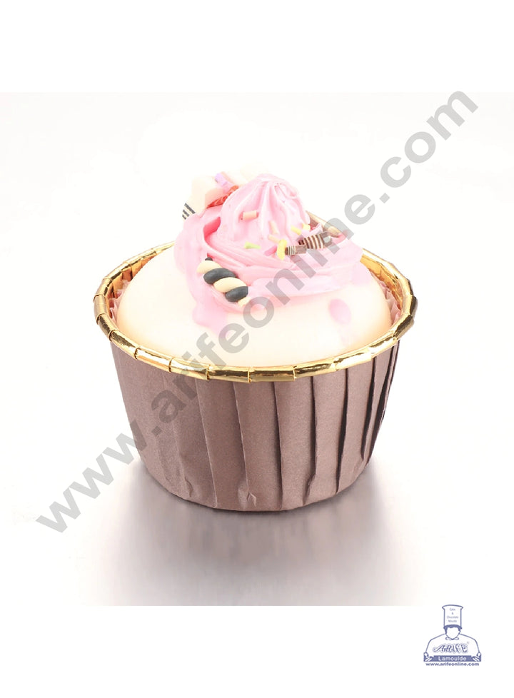 Cake Decor Golden Foil Coated Direct Bake-able Paper Muffin Cups - Brown (50 Pcs)