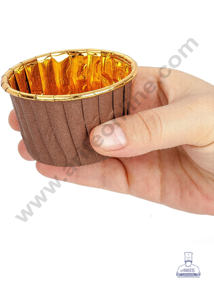Cake Decor Golden Foil Coated Direct Bake-able Paper Muffin Cups - Brown (50 Pcs)