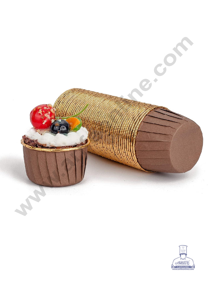 Cake Decor Golden Foil Coated Direct Bake-able Paper Muffin Cups - Brown (50 Pcs)