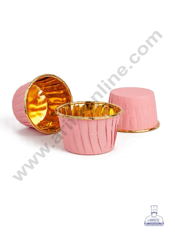 Cake Decor Golden Foil Coated Direct Bake-able Paper Muffin Cups - Light Pink (50 Pcs)