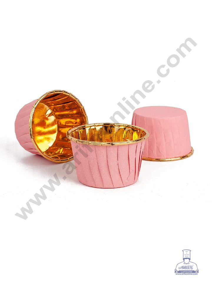 Cake Decor Golden Foil Coated Direct Bake-able Paper Muffin Cups - Light Pink (50 Pcs)