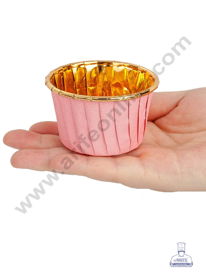 Cake Decor Golden Foil Coated Direct Bake-able Paper Muffin Cups - Light Pink (50 Pcs)