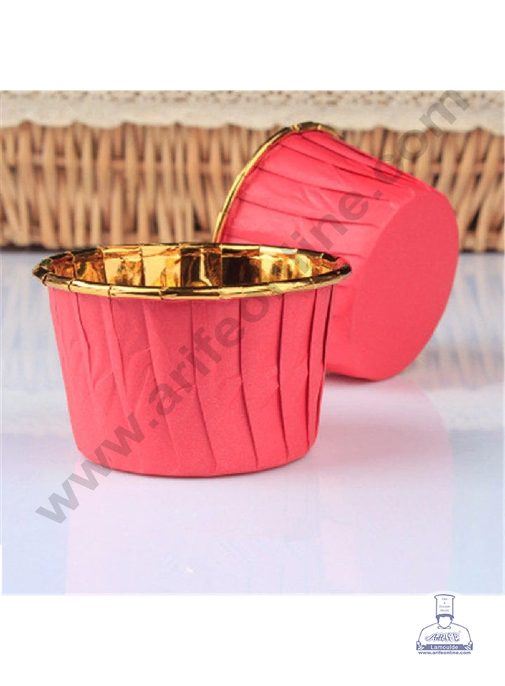 Cake Decor Golden Foil Coated Direct Bake-able Paper Muffin Cups - Red (50 Pcs)