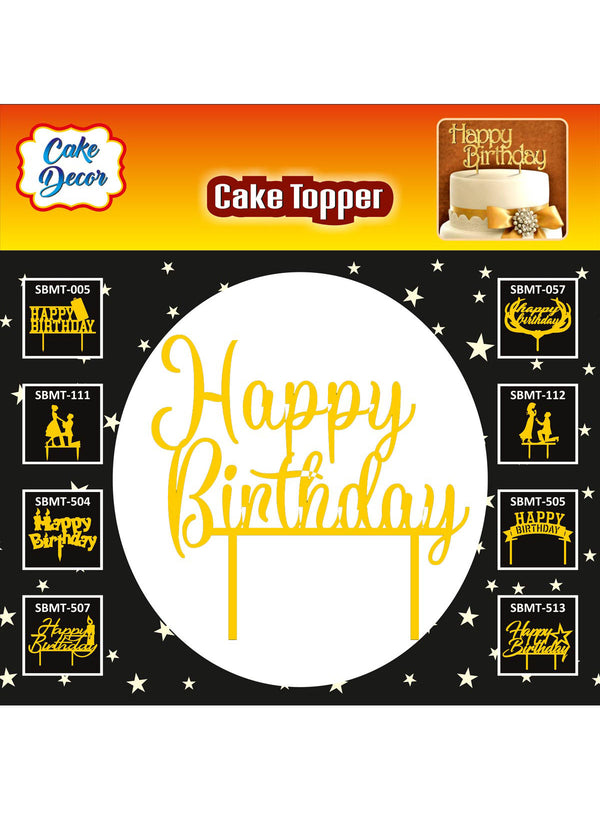 Cake Decor Golden Mirror Finishing Acrylic Cake Topper Happy Birthday SBMT-14