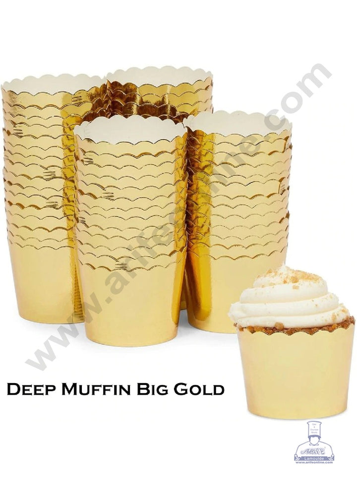 Cake Decor Golden Paper Muffin Cupcake Baking Cups Cupcake Cup Liner 2.8 Inch Top - Big (50Pcs Pack)