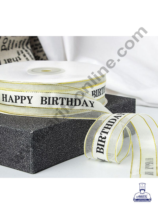 Cake Decor Golden White Happy Birthday Silk Ribbon for Gift Wrapping Birthday Party Supplies Festive Decoration