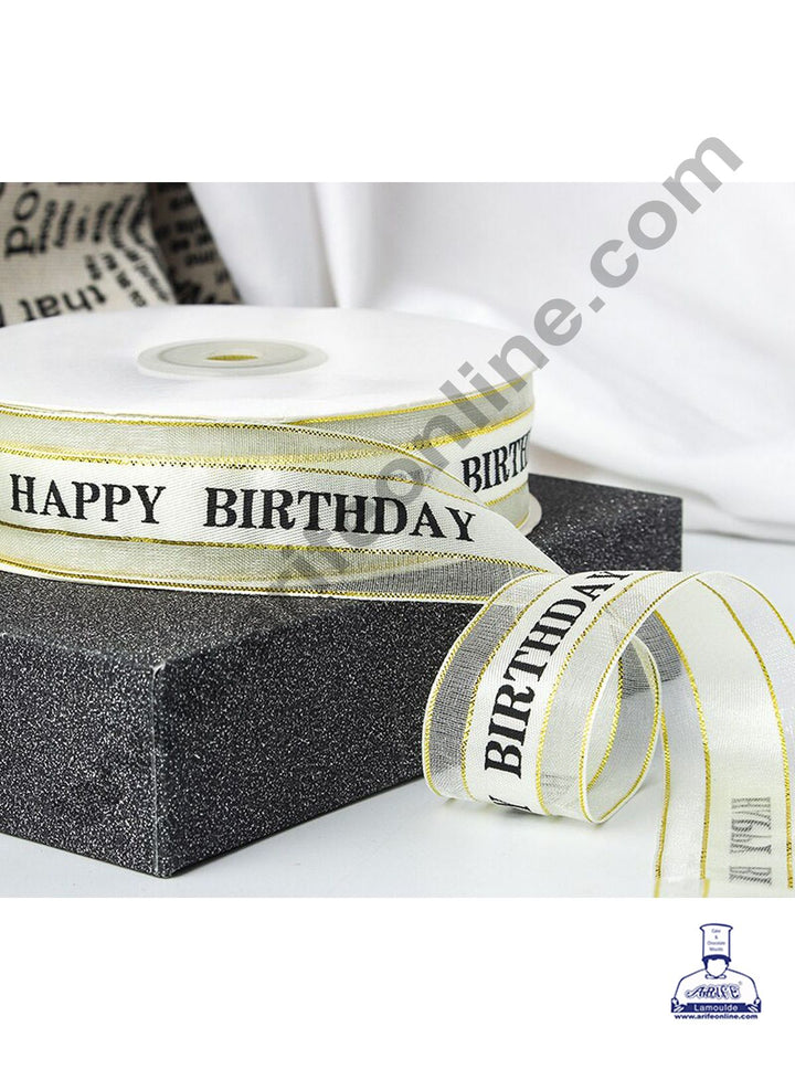 Cake Decor Golden White Happy Birthday Silk Ribbon for Gift Wrapping Birthday Party Supplies Festive Decoration