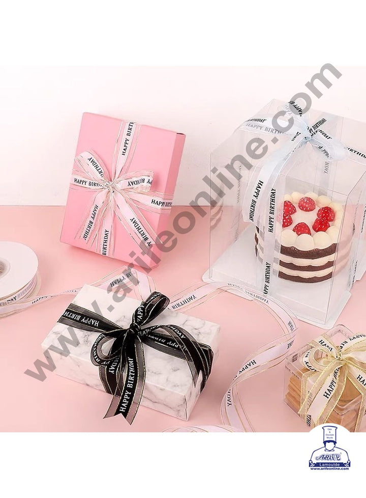 Cake Decor Golden White Happy Birthday Silk Ribbon for Gift Wrapping Birthday Party Supplies Festive Decoration