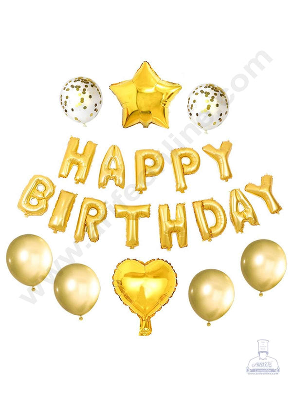 Cake Decor HAPPY BIRTHDAY Foil Banners with Star Foil Balloons and Golden Confetti Balloons Set For Party Balloon Decoration (Pack of 21 pc )