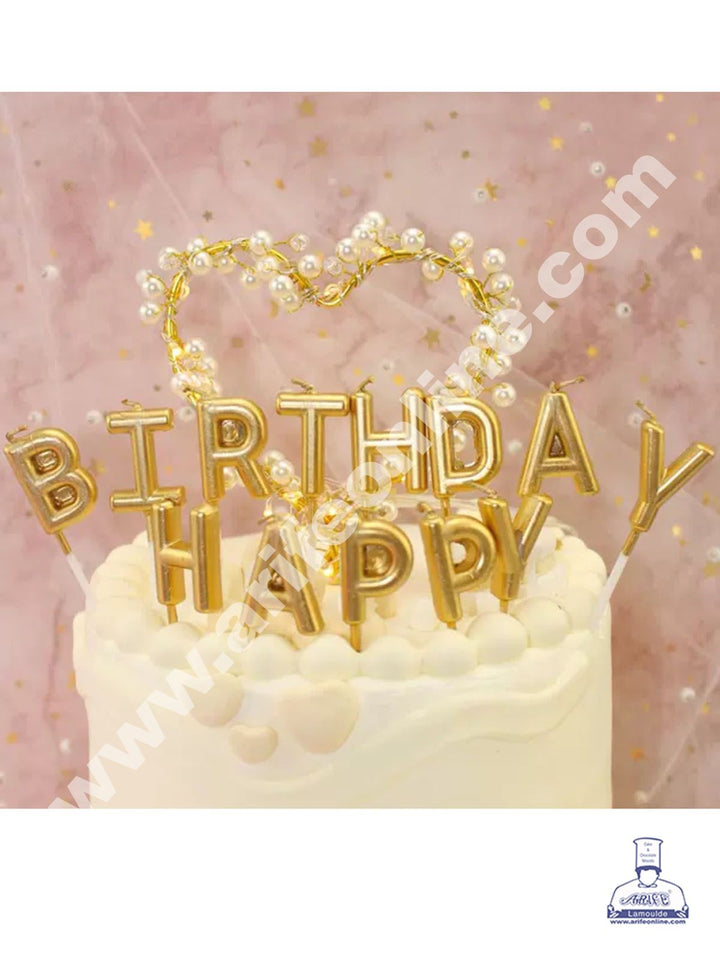 Cake Decor Happy Birthday Candle for Birthday Cake Decoration - Golden - Set of 13 Pc