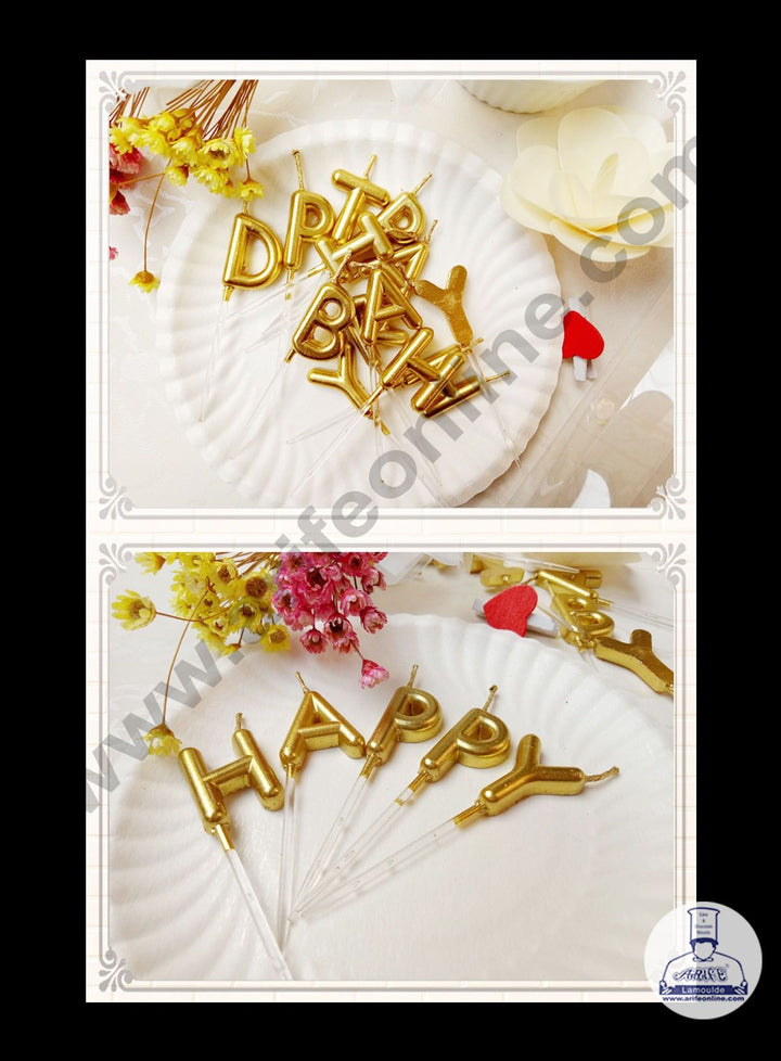 Cake Decor Happy Birthday Candle for Birthday Cake Decoration - Golden - Set of 13 Pc