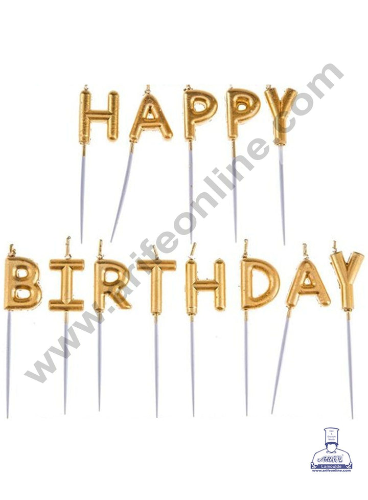 Cake Decor Happy Birthday Candle for Birthday Cake Decoration - Golden - Set of 13 Pc