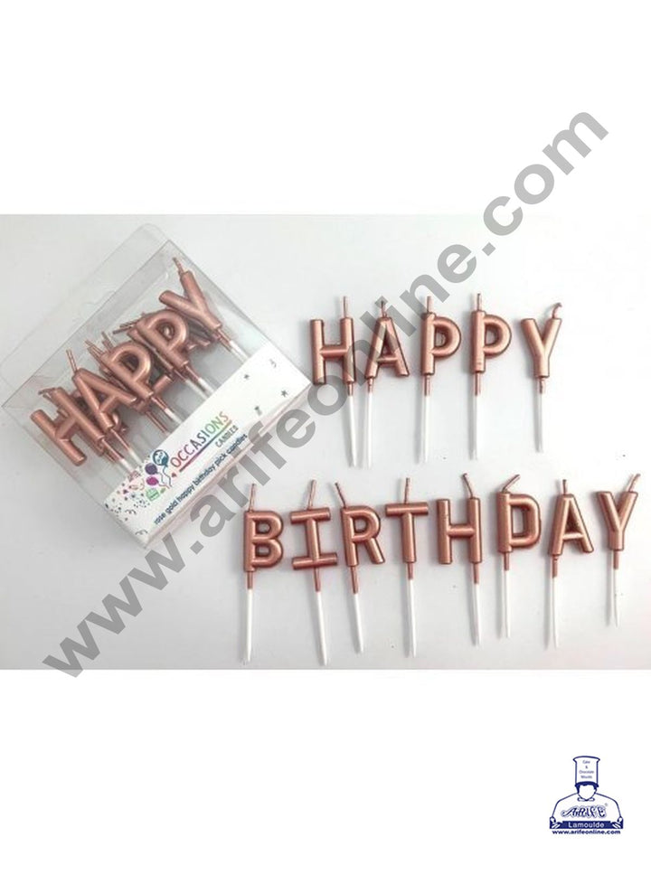 Cake Decor Happy Birthday Candle for Birthday Party Decoration for Cake and Cupcake – Rose Gold ( Set of 13 Pc )