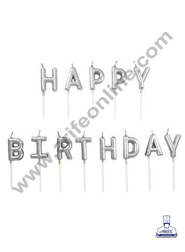 Cake Decor Happy Birthday Candle for Birthday Party Decoration for Cake and Cupcake – Silver ( Set of 13 Pc )