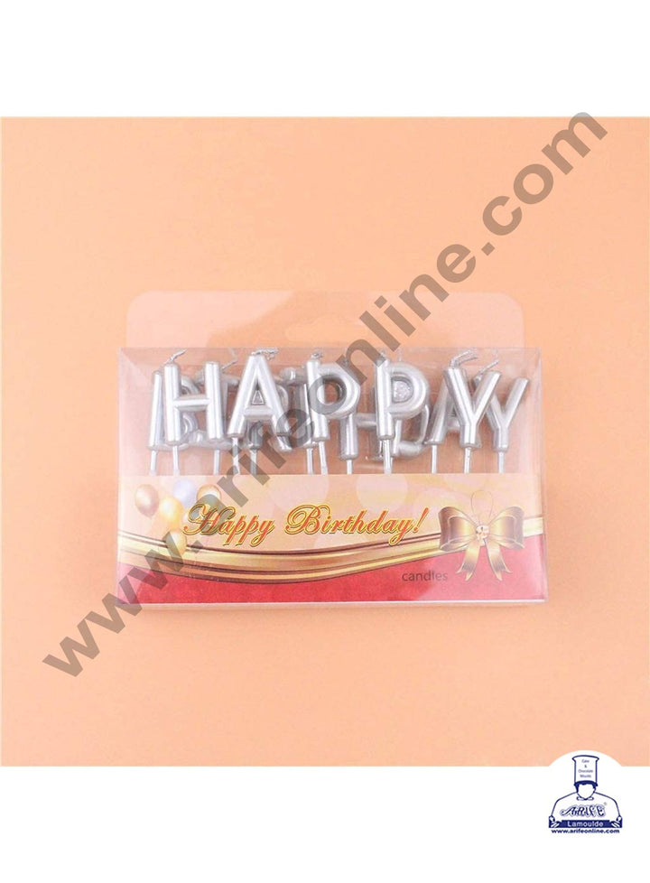 Cake Decor Happy Birthday Candle for Birthday Party Decoration for Cake and Cupcake – Silver ( Set of 13 Pc )