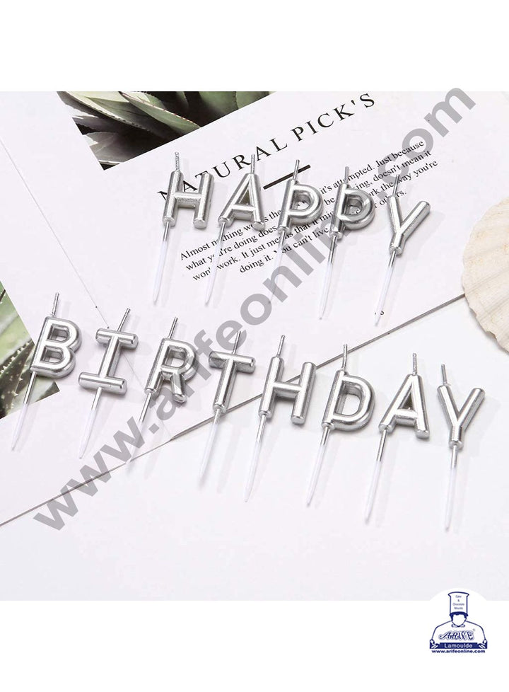 Cake Decor Happy Birthday Candle for Birthday Party Decoration for Cake and Cupcake – Silver ( Set of 13 Pc )