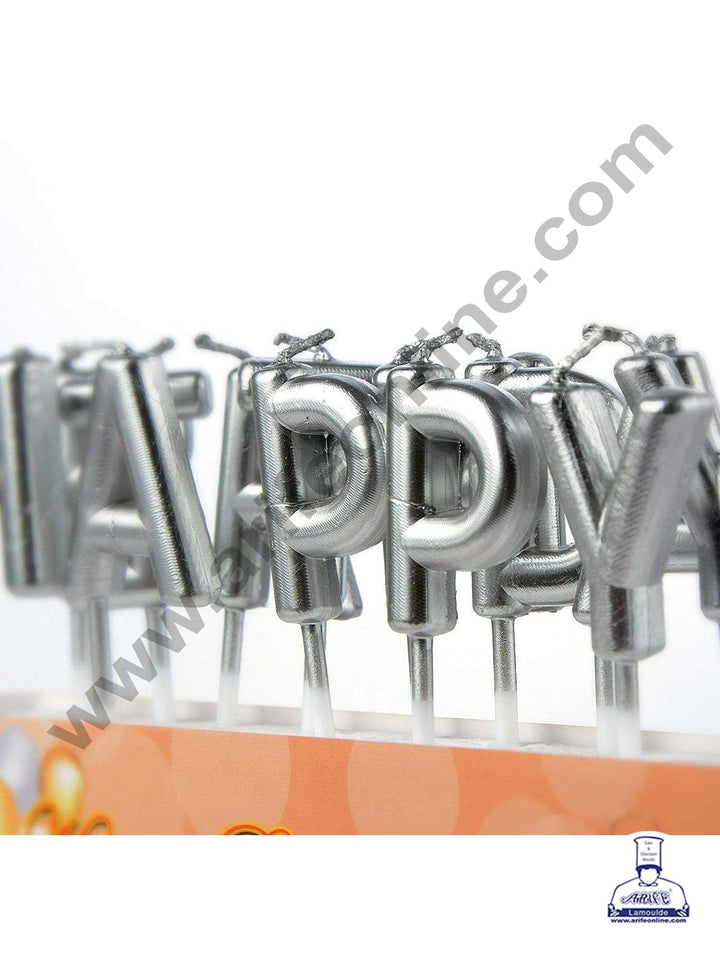 Cake Decor Happy Birthday Candle for Birthday Party Decoration for Cake and Cupcake – Silver ( Set of 13 Pc )