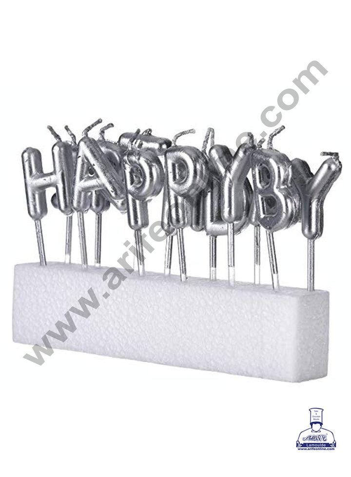 Cake Decor Happy Birthday Candle for Birthday Party Decoration for Cake and Cupcake – Silver ( Set of 13 Pc )