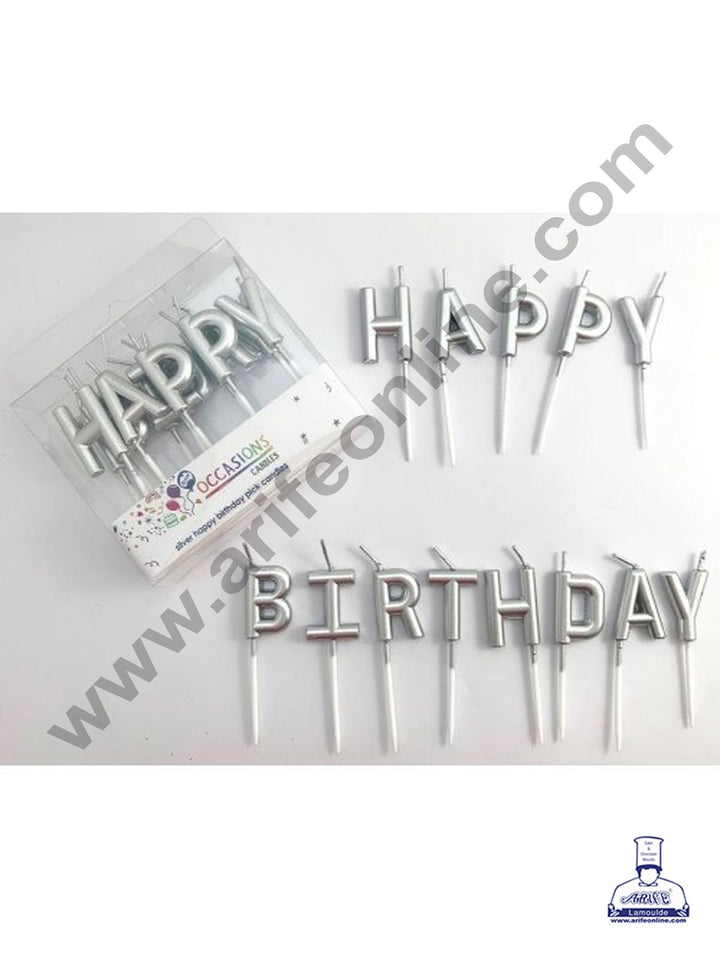 Cake Decor Happy Birthday Candle for Birthday Party Decoration for Cake and Cupcake – Silver ( Set of 13 Pc )