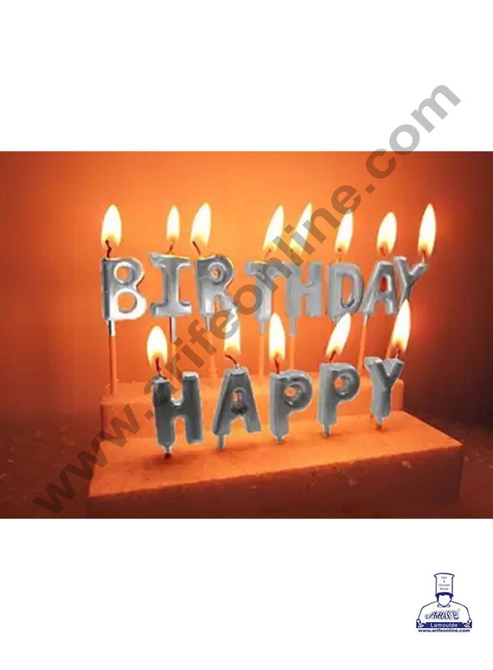 Cake Decor Happy Birthday Candle for Birthday Party Decoration for Cake and Cupcake – Silver ( Set of 13 Pc )