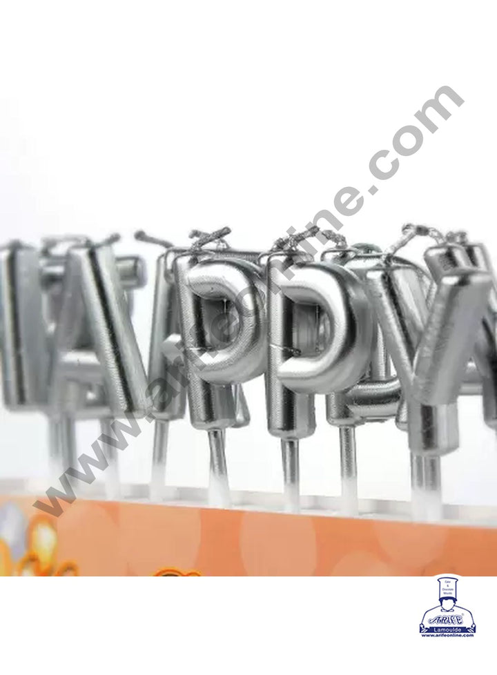 Cake Decor Happy Birthday Candle for Birthday Party Decoration for Cake and Cupcake – Silver ( Set of 13 Pc )