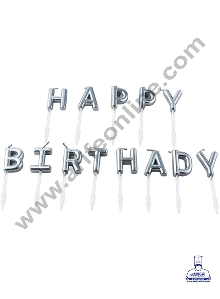 Cake Decor Happy Birthday Candle for Birthday Party Decoration for Cake and Cupcake – Silver ( Set of 13 Pc )