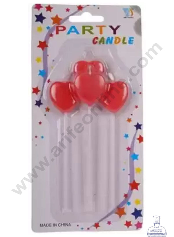 Cake Decor Heart Shape Candles for Party Decoration for Cake and Cupcake - Red ( Set of 4 Pc )