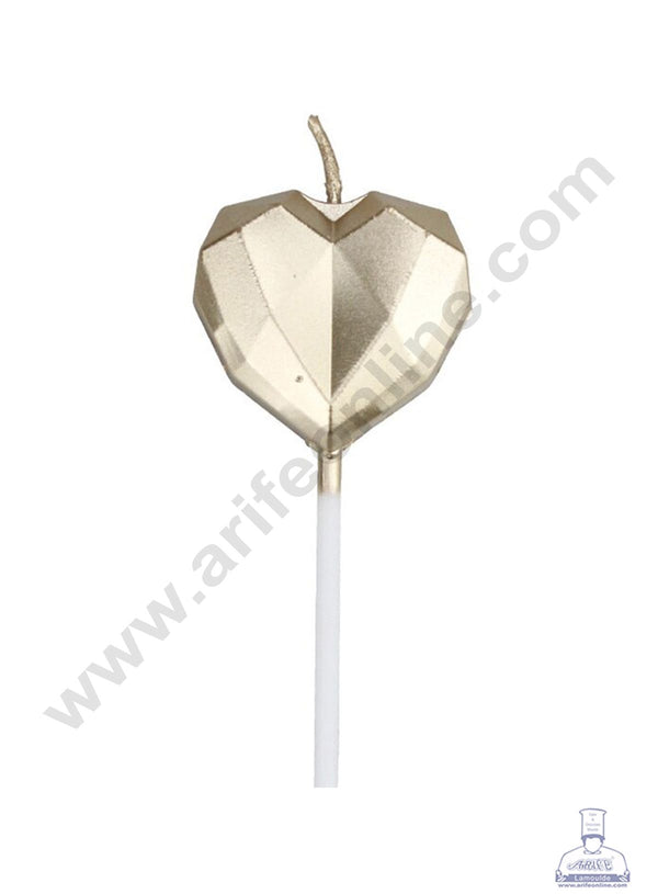 Cake Decor Heart Theme Candle for Party Decoration for Cake and Cupcake - Bronze - Set of 1 Pc