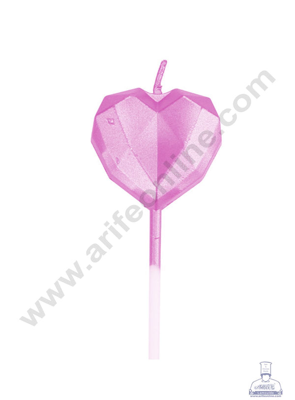Cake Decor Heart Theme Candle for Party Decoration for Cake and Cupcake - Pink - Set of 1 Pc