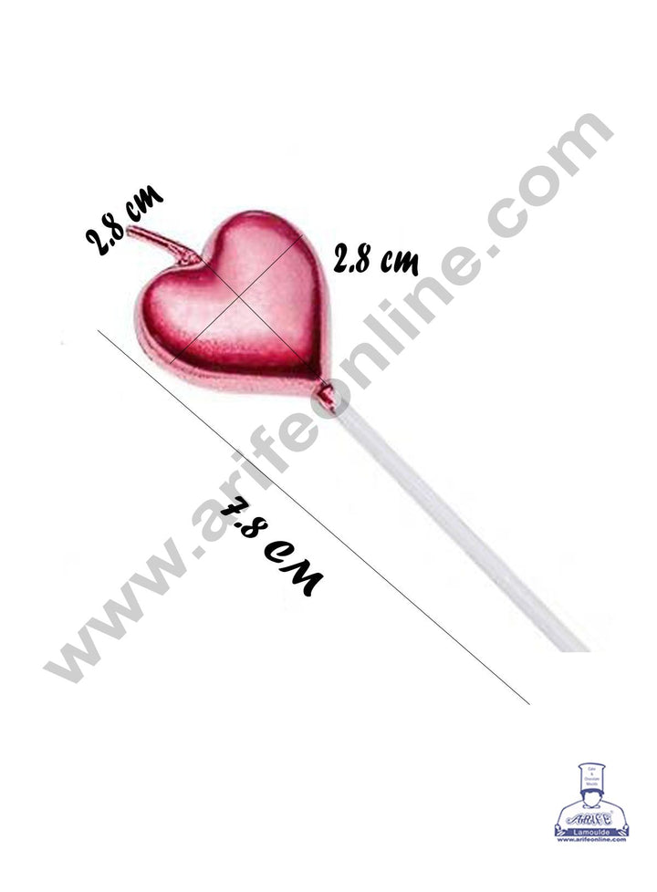 Cake Decor Heart Theme Candle for Party Decoration for Cake and Cupcake - Pinkish Red - Set of 5 Pc