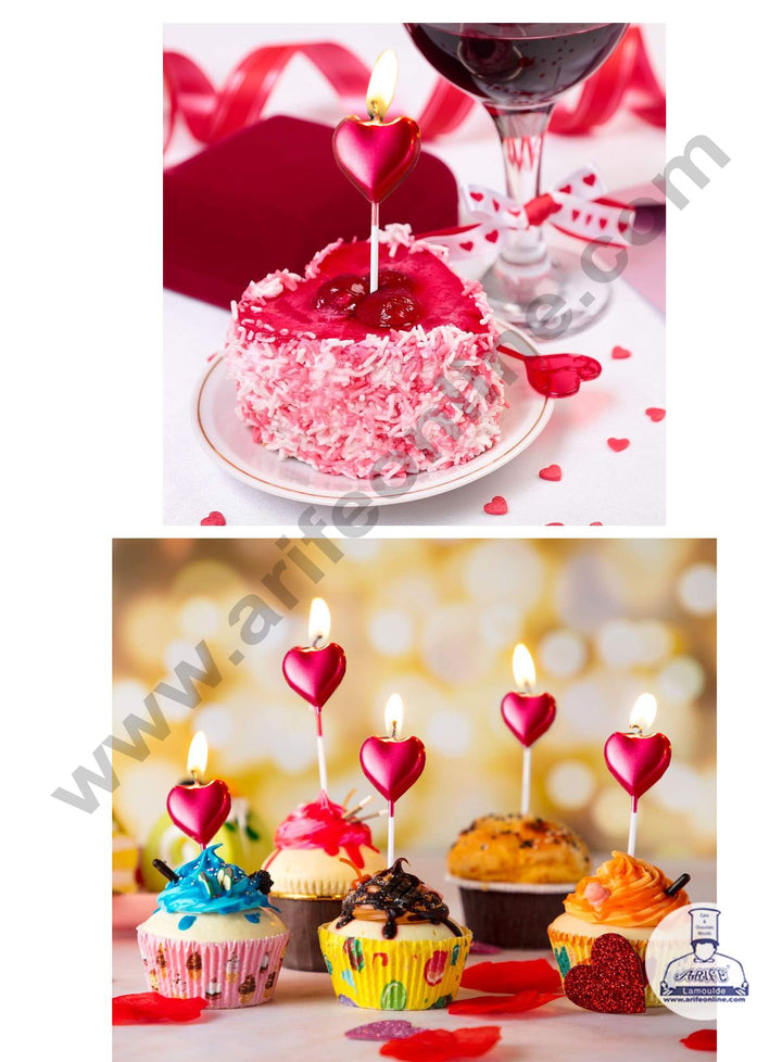 Cake Decor Heart Theme Candle for Party Decoration for Cake and Cupcake - Pinkish Red - Set of 5 Pc