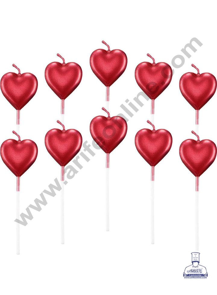 Cake Decor Heart Theme Candle for Party Decoration for Cake and Cupcake - Pinkish Red - Set of 5 Pc