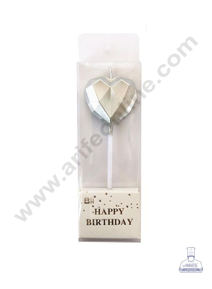 Cake Decor Heart Theme Candle for Party Decoration for Cake and Cupcake - Silver- Set of 1 Pc
