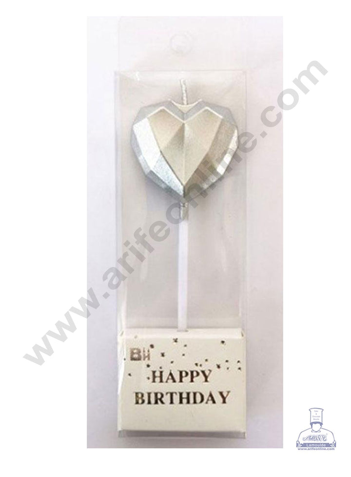 Cake Decor Heart Theme Candle for Party Decoration for Cake and Cupcake - Silver- Set of 1 Pc