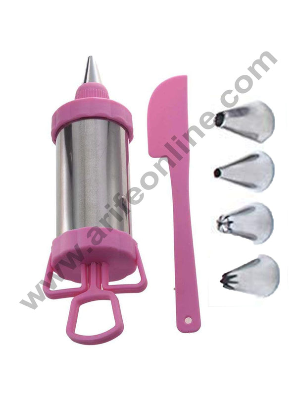 Cake Decor Cake Icing Pastry Decorator Plastic Stainless Steel Milker Piping Syringe with 4 Nozzles and 1 Spatula