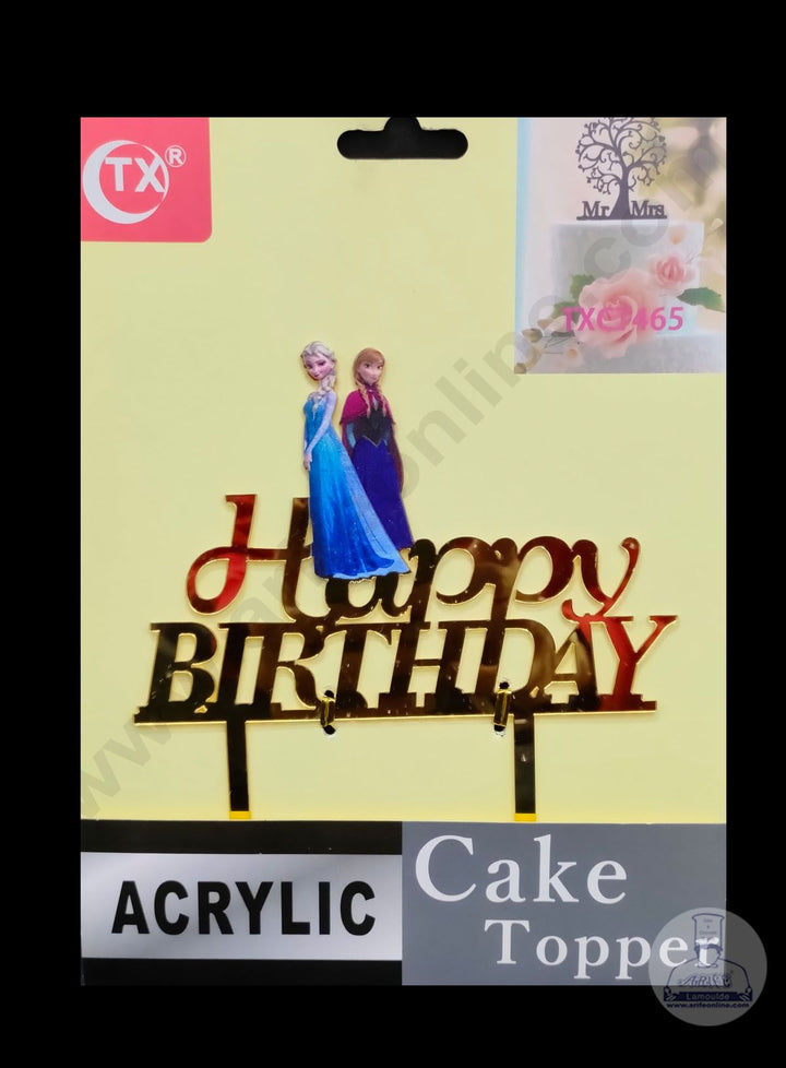 Cake Decor Imported Mirror Acrylic Cake Topper - Happy Birthday Anna Elsa (SBMT-5035)