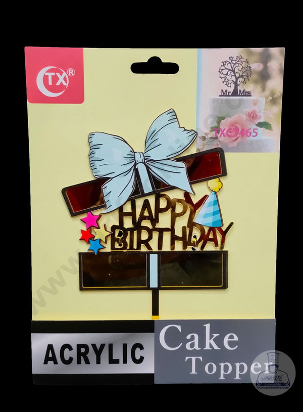 Cake Decor Imported Mirror Acrylic Cake Topper - Happy Birthday Bows (SBMT-5037)