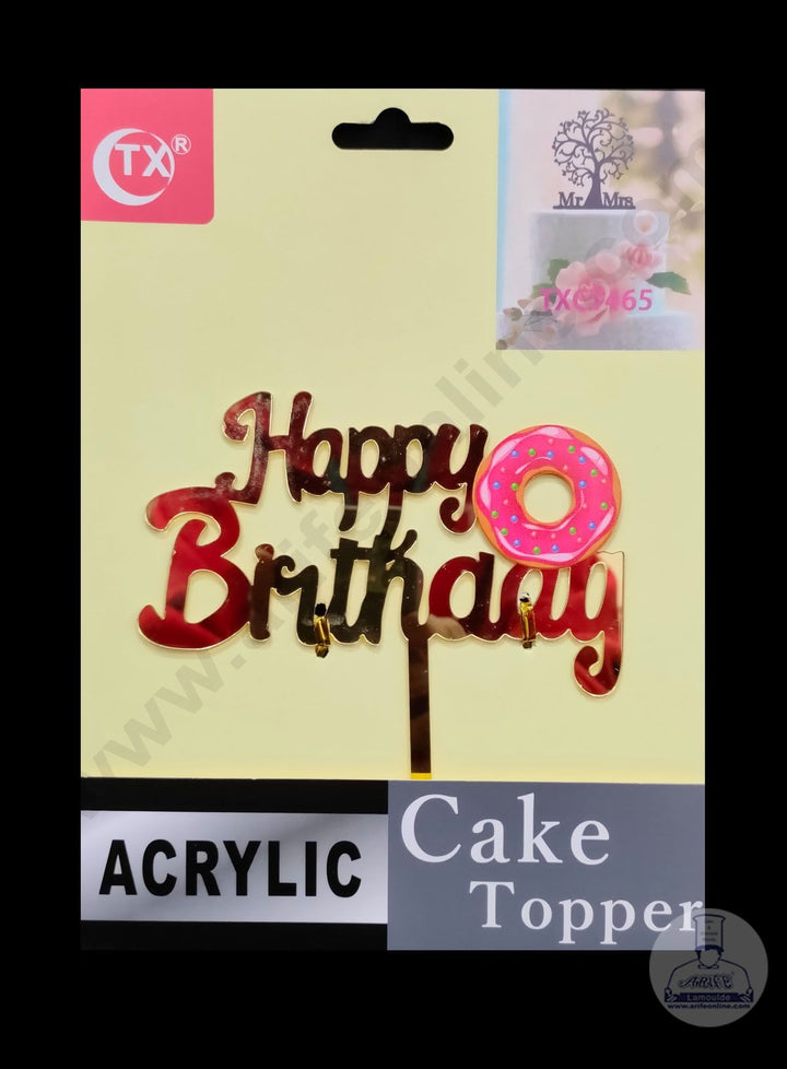 Cake Decor Imported Mirror Acrylic Cake Topper - Happy Birthday Donuts (SBMT-5034)